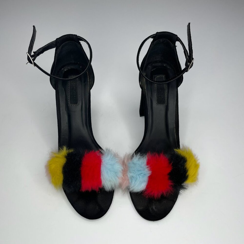 Multi-color Pompom Ankle Strap Open-toe Heels 8